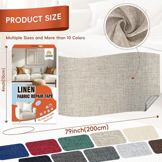 Linen Fabric Repair Tape 4x79 Inch, Self Adhesive Couch Patch Repair Fabric Tape for Furniture, Linen Patch Kit for Couch, Carpet, Upholstery, Chair, Sofa, Pillows, Bag (Coarse, Oatmeal)