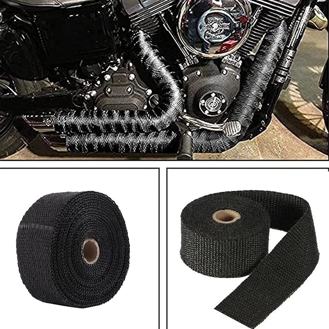 Deecam Exhaust Heat Wrap, 2'' x 33' Black Exhaust Header Wrap Tape Kits, Heat Wrap for Exhaust Pipes with 10 Stainless Steel Ties for Motorcycle Car Exhaust Engine