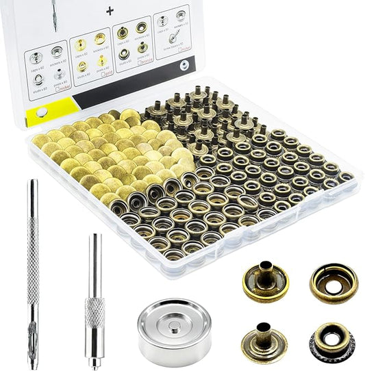 Premium 60 Sets(240pcs) 15mm Snap Button Kit, Marine Grade Stainless Steel Canvas Snap Kit with 3 Setting Tools, Heavy Duty Snap Fastener Kit for Fabric Leather Furniture Repairs DIY Projects