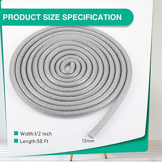 Tondiamo Caulk Saver Foam Backer Rod Gap Filler Concrete Rope Caulk Gray Sealant Backing Rod for Fence Wall Gap Floor Window Door Windproof Home Repairing(1/2 Inch X 50 ft)