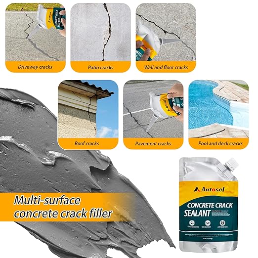 Concrete Crack Filler, Cement Crack Filler, Self-Leveling Crack Filler Concrete Repair, Asphalt Crack Filler, Quick-Drying – No Cracking, Sealant for Repairing Driveway Cracks and Roof Leaks – 6 Pack
