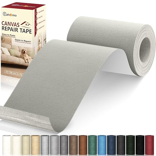 Cahomo Canvas Repair Tape 4x70 inch, Self Adhesive Canvas Fabric Tape, Canvas Fabric Patch Tape Kit, Fabric Repair Tape for Canvas Sofas, Headboards, Chairs, Curtains - Light Gray