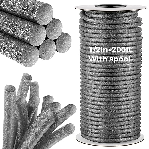 MotiMind 1/2 Inch x 200 ft Foam Backer Rod for Gaps Joints Concrete Crack Filler Caulk Saver Bulk Foam Backing Rod Concrete Filler Rope for Weather Stripping Door Seal(Gray)