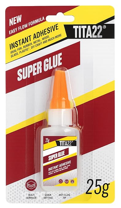 Super Glue, Extra Strong Fast-Drying Cyanoacrylate Adhesive, Large 0.9 oz Bottle with Anti-Clog Precision Tip, Instant Glue for Wood, Metal, Plastic, Ceramic, Rubber, Leather DIY Repairs (25g)