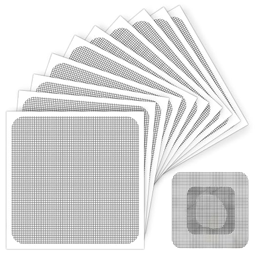 Matenf Window Screen Repair Patch, 10 Patches, 4"x 4"(10cm x 10cm), Gray, 3-Layer Strong Adhesive Window Screen Mesh Tape, Repair Kit for Window and Door Screen Tears Holes