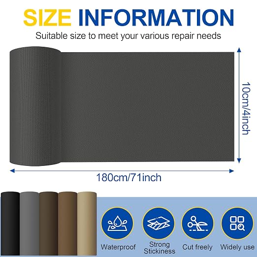 Fabric Repair Tape, Self Adhesive Canvas Repair Patch, Waterproof Outdoor Canvas Tape/Patch Kit for Sun Shades Clothing Tent Awnings Boat Cover Couches Dark Gray 4x71 inch
