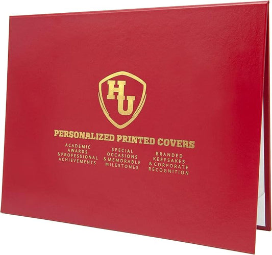Red Faux Leather Document Cover 8.5x11 Letter Size | Tent-Style, Non-Padded with Metallic Foil Custom Printing | Professional Presentation for Awards, Diplomas and Certificates