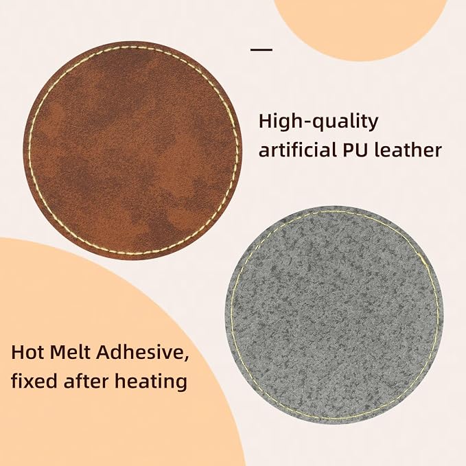 40 Pcs Blank Leather Hat Patches for Laser Engraving Iron On Heat Press 2.56 Inches Round Brown
