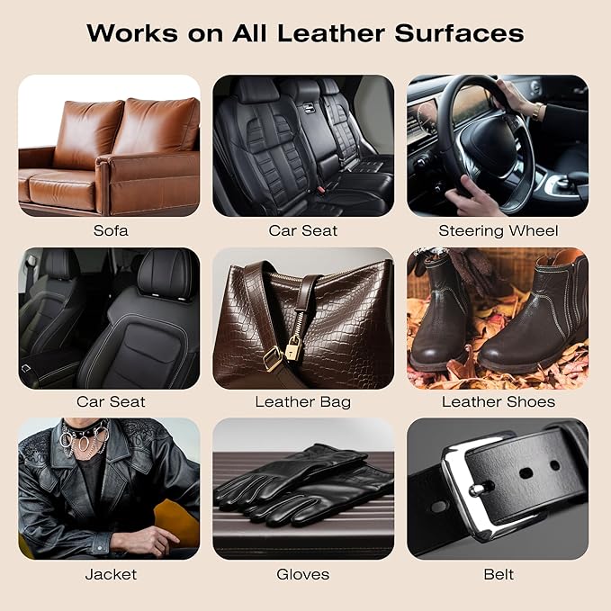 12H Quick-Dry Leather Repair Kit with 3.53Oz Leather Recoloring Balm, Filler & 4.23Oz Conditioner & Cleaner, 3-in-1 Vinyl Repair Set for Couch, Car Seat, Jacket, Shoes, Faux Leather, Brown