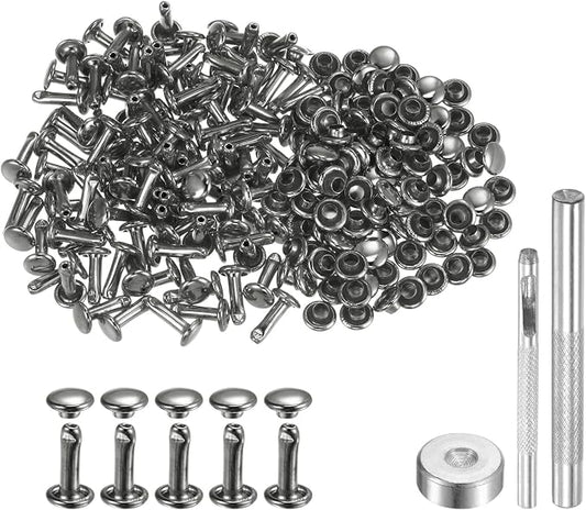 HARFINGTON 100 Sets Leather Rivets 10 x 6mm Metal Double Cap Rivet Snaps Studs Fasteners with 3pcs Setting Tools Rivets for Leather Craft DIY Repair Decoration, Gunmetal