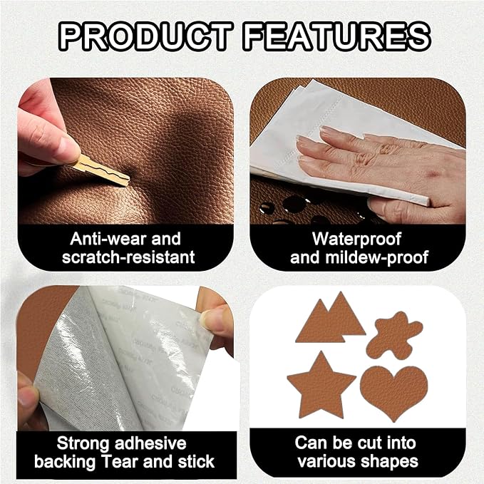 Leather Repair Patch Tape,3.9 x 63 Inches Self Adhesive Leather Patches for Furniture,Vinyl Repair Kit for Car Seat,Couches,Sofas,Office Chairs,Light Brown