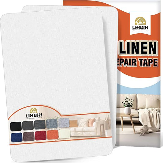 Linen Fabric Repair Tape 2 Pcs 8x12 Inch, Self Adhesive Couch Patch Repair Fabric Tape for Furniture, Linen Patch Kit for Couch, Carpet, Upholstery, Chair, Sofa, Cushion, Bag (White)