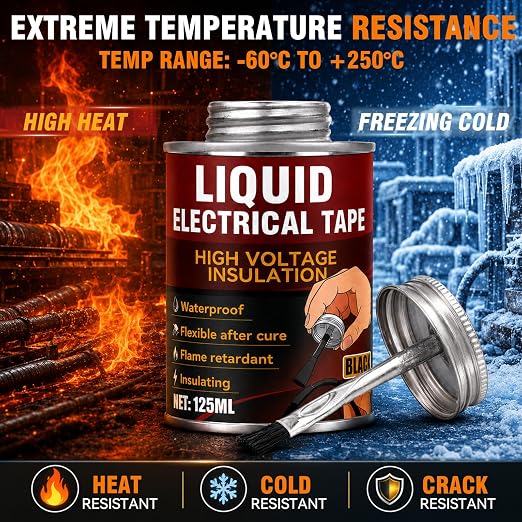 Liquid Electrical Tape, Black Insulating Electrical Tape with Brush, Quick-Dry Waterproof Liquid Tape for Wires, Cables, Connectors, Outdoor & Automotive Electrical Equipment, Heat Resistant