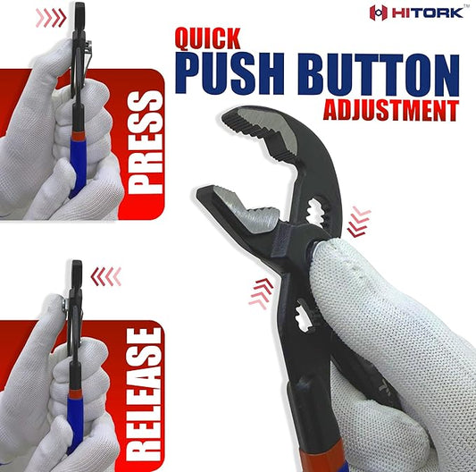 HITORK 2 Piece Groove Joint Pliers Set, 7" & 10" Quick Release Adjustable Water Pump Pliers, CR-V, Hardened Steel V Jaw Grip, Non-Slip Dual Dip Handles for Plumbing, Automotive & Industrial Repair