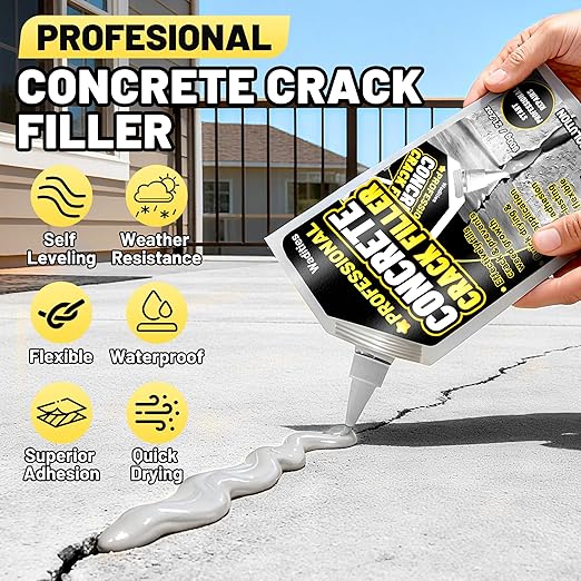 Concrete Crack Filler, 2.65LB High Elasticity Self Leveling Cement Crack Filler, Slab Concrete Waterproof Repair Sealant for Driveway, Walkway, Patio, Joint, Outdoor Quick Drying Sealer - Grey