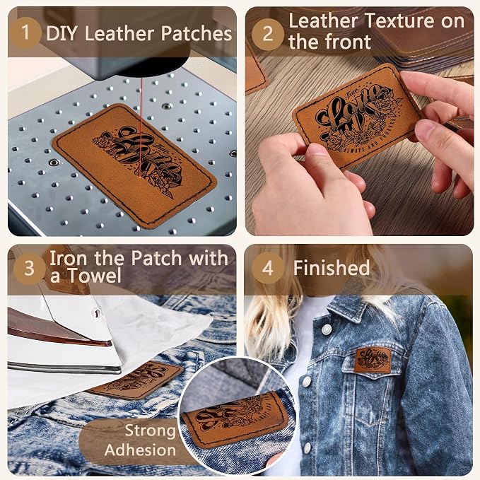 100 Pack Blank Leatherette Patches with Adhesive, Rectangle Laser Engravable Faux Leather Patch for Hats Custom, Fabric Repair Sew, Engraving Materials, Gifts, DIY (Khaki, 3 x 2 in)