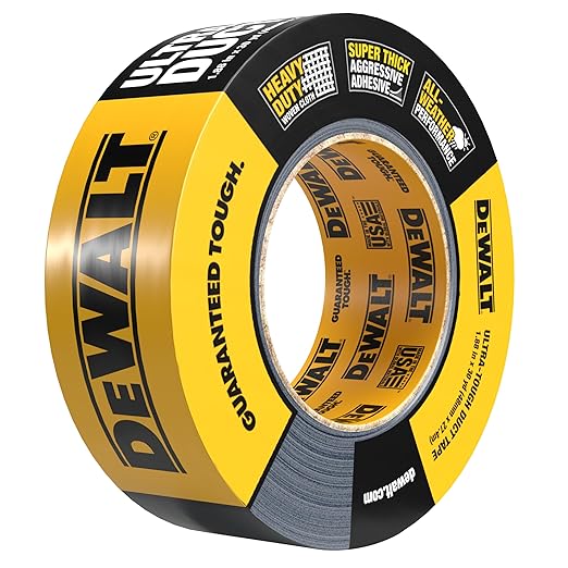 DEWALT Ultra Tough Duct Tape, 1.88 in x 30 yd, Heavy Duty, Ultra Strong, Aggressive Adhesive, All-Weather, Single Roll, Black