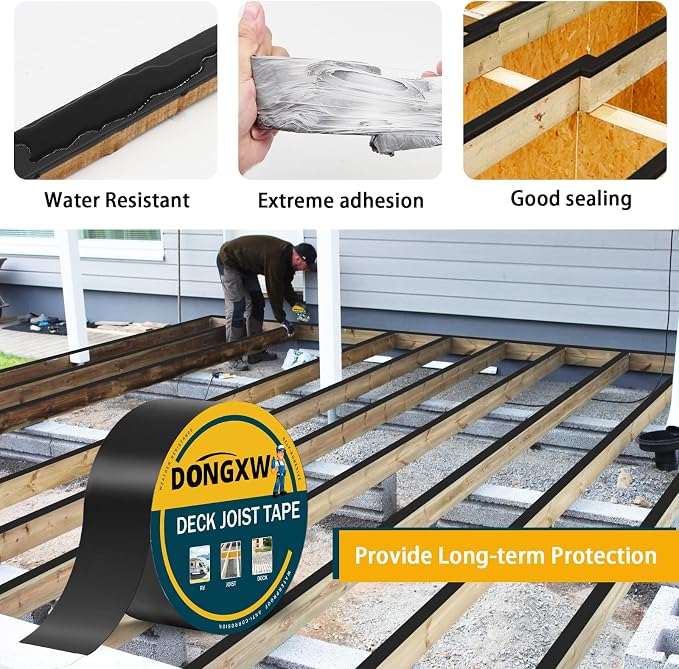Dongxw 24 Packs Deck Joist Tape, 2" x 50' Waterproof Butyl Joist Tape for Decking 2inch, Flashing Tape Self-Adhesive Joist Tapes for Decks Beams Extend Wood Deck Life