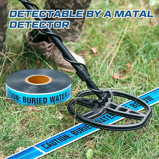 Pangda 2 Rolls "Caution Buried Water Line Below" 2 Inch x 1000 Feet Detectable Safety Tape 5 Mil Underground Detectable Warning Tape for Construction Sites Road Repairs Caution