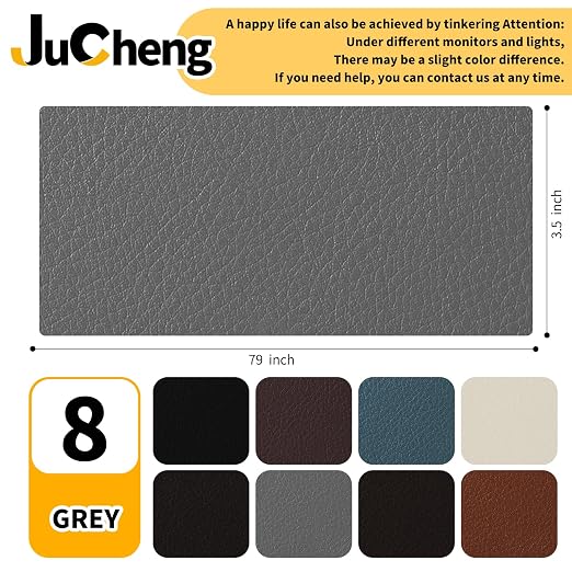 JuCheng Leather Repair Kit -Leather Repair Patch Self-Adhesive Waterproof Patch & Glue for Furniture, Car Seats, Sofa, Couch, Vinyl - Instant Fix for Tears & Scratches (Grey, 3.5X79 inch)