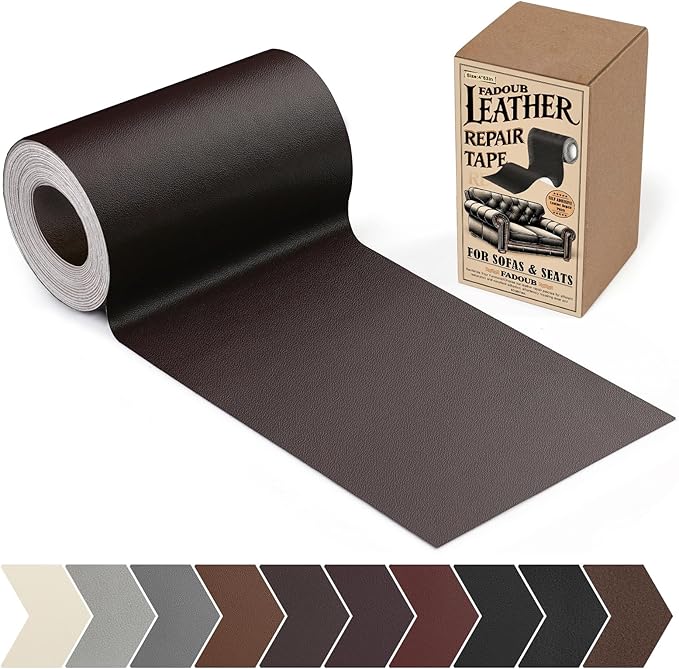 Leather Repair Patch, 4 x 63In Self Adhesive Leather Repair Tape for Furniture, Vinyl Repair Tape for Repairing Vinyl, Couch, Sofa, Car Seats, Car Interior (Coffee Brown-Fine Grain)
