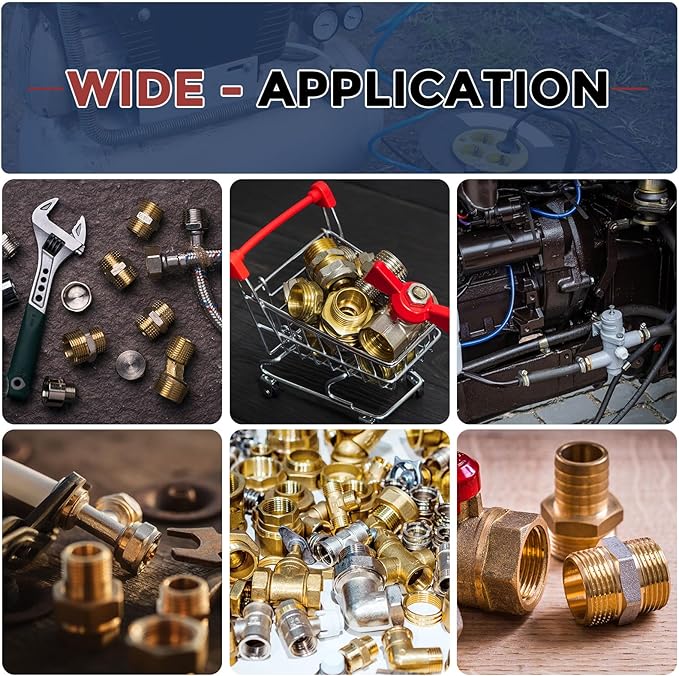 Pack of 2, 1/2" MNPT To 1/2" MNPT Solid Brass Hex Nipple Hose Connectors W/Sealing Tapes, Male Pipe Adapter for Pipe Leak Repair, Bathroom Remodeling, Tool Extension, Compression