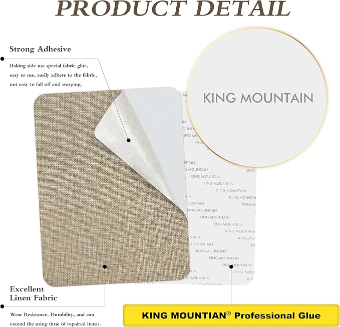 KING MOUNTAIN Coarse Linen Repair Patches, Self-Adhesive Linen Fabric Patches, 8X11 inch 2 PCS, Multi Color, Can be Used for Linen Sofa Repair(8" x 11"-2PCS,Cocoa Color)