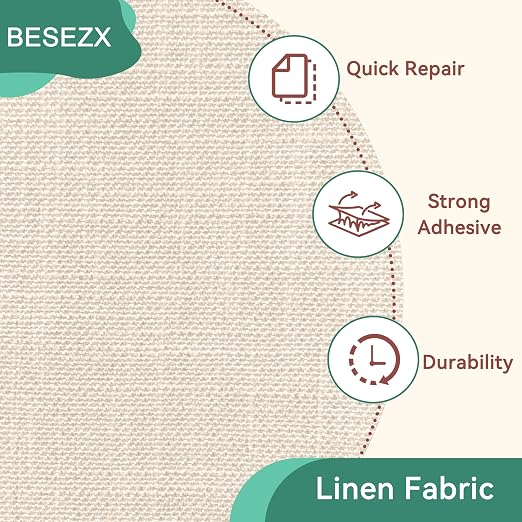 BESEZX Linen Fabric Repair Tape, 3x79 Inch Self Adhesive Repair Patches, Couch Fabric Tape for Furniture, Sofa, Chair, Upholstery.(Khaki)