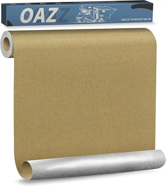 OAZ 16 x 79 inch Canvas Repair Patches Canvas Fabric Patch Self-Adhesive Fabric Repair Tape Waterproof Outdoor Gear Patch Kit for Boat Cover Awning Sofa Chair Couch Tent Bag (Khaki)