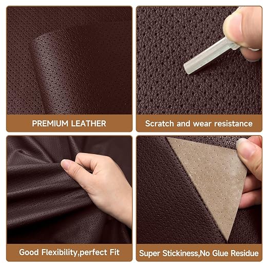 Self Adhesive Leather Repair Patch Tape Kit, Perforated Leather Repair for Furniture Couch Sofa Car Seats Office Chair, Vinyl Repair Kit (Dark Brown, 15.7x59 inch)