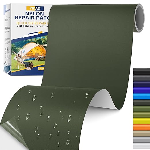 Fabric Repair Tape, Self Adhesive Nylon Repair Patch, Waterproof Outdoor Nylon Tape/Patch Kit for Down Jacket Clothing Tent Awnings Boat Cover Couches Army Green 4x70 inch