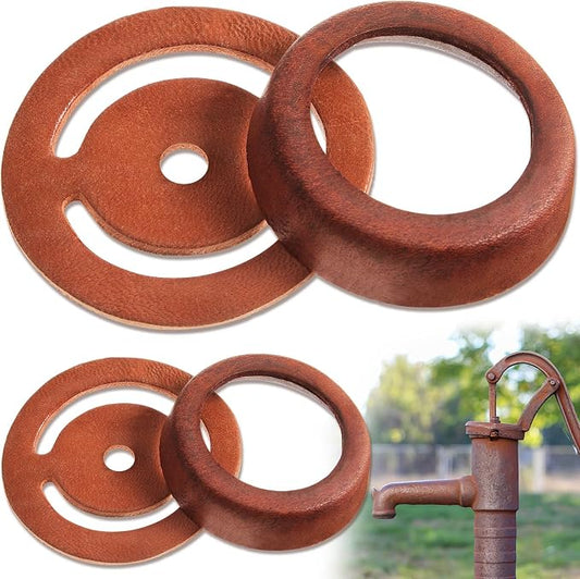 Pushglossy 2 Sets Leather Pitcher Pump Repair Kit Include 2 Pcs 3 1/2 Incehs Lower Valve Leather 2 Pcs 3'' x 2'' Leather Cup Leather Lower Valve Leather Cup Pitcher Pump Well Kit for Spout Hand Press