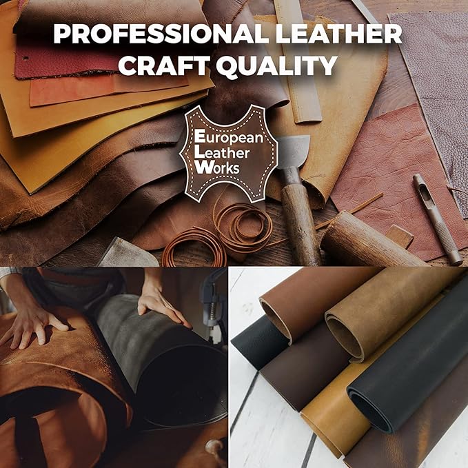 ELW Crazy Horse Leather 5-6 OZ (2-2.4mm) | Blue | Pre-Cut 12"x24" | Full Grain Cowhide Handmade Leather for DIY, Crafts, Sheaths, Sewing, Workshop