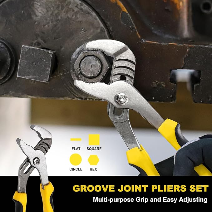 TOPLINE 4-piece Groove Joint Pliers Set with Bi-Material Handles, Tongue and Groove Pliers Set Included 12-in, 10-in, 8-in and 6-in, Perfect for Plumbing Repair and Basic Home Maintenance
