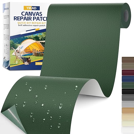 Fabric Repair Tape, Self Adhesive Canvas Repair Patch, Waterproof Outdoor Canvas Tape/Patch Kit for Sun Shades Clothing Tent Awnings Boat Cover Couches Army Green 4x71 inch