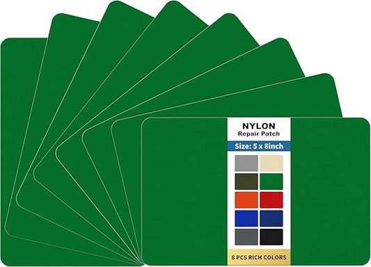 KING MOUNTAIN Self Adhesive Nylon Fabric Repair Patch, 5×8 Inches 8 Pcs, Quick Down Jacket Repair Patch, Waterproof Outdoor Gear Patch Kit for Tent,Backpacks,Umbrella, Gloves(Grass Green)
