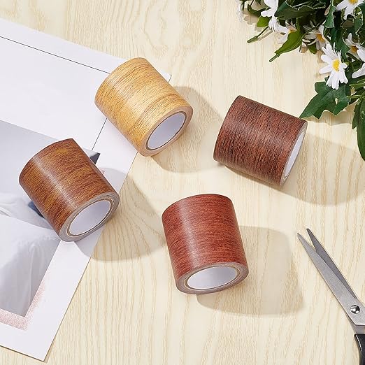 GORGECRAFT 2.2 Inch x 15Ft Wood Textured Adhesive Repair Tape Self Adhesive Patch Realistic Wood Grain Repair Tape High-Adhesive Repair Tape Simulation for Desk Chair Door Furniture(Sienna)