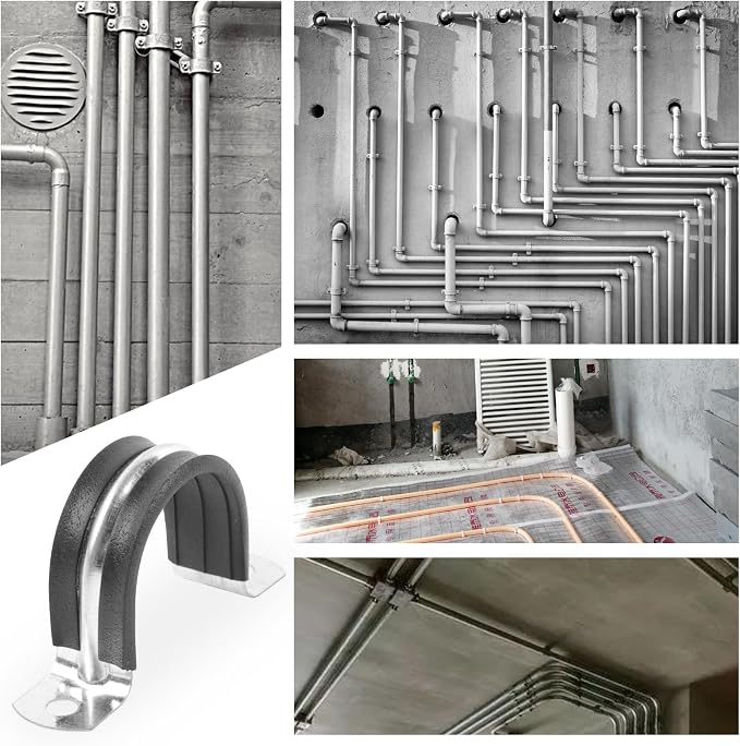 1-9/16 Inch Reinforced Rigid Pipe Strap, 2 Holes U Bracket Cable Clamp Hanger, Rubber Cushioned Insulated Clamp, Conduits Strap Clamps for Pipe Fixing on Various Surfaces, 10 PCS(40 mm)