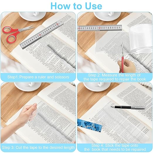 Engorgio Clear Strong Waterproof Adhesive Archival Safe Book Repair Tape 2pcs, 2Inch x 16.5Ft - Removable Book Binding Tape for Old Books, Broken Pages, Textbook Spine & Library Repair Supplies.