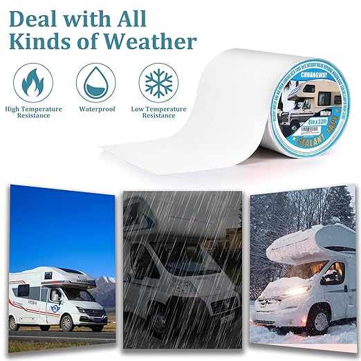 RV Roof Tape white, 8" x 33' Automotive Butyl Sealant Tape for Processing, UV Resistant, Waterproof, Used for RV Roofs, Campervans, Trailers, Boat Seal Leak Repairs, Windows, Headlights (8INCH X33FT)