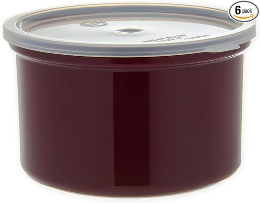 Carlisle FoodService Products Classic Round Storage Container Crock with Lid for Kitchen, Restaurants, Home, Plastic, 1.5 Quarts, Brown, (Pack of 6)
