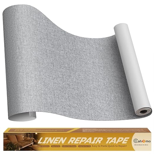 Linen Repair Tape 16x90 inch, Self Adhesive Fabric Patches, Couch Repair Patch Kit, Fabric Repair Tape for Furniture, Sofas, Carpet, DIY, Headboards, Chairs, Pillows, Linen Goods - Medium Grey