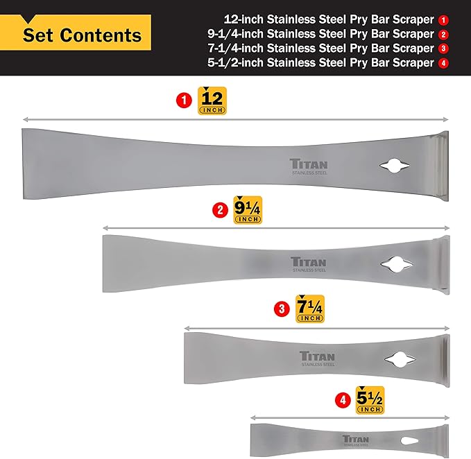 Titan 17009 4-Piece Stainless Steel Pry Bar Scraper Set