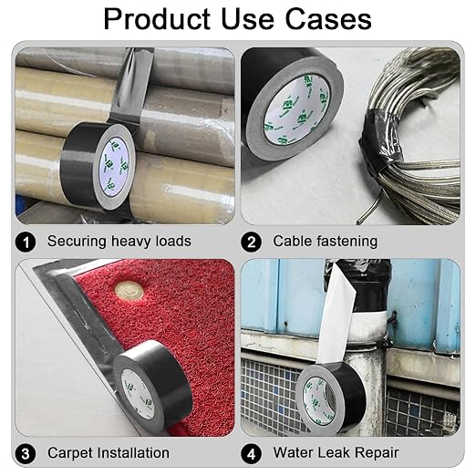 BOMEI PACK Black Heavy Duty Duct Tape, 4 inches x 50 Yards, Strong, Flexible, No Residue, All-Weather and Tear by Hand - for Repairs, Industrial, Professional Use