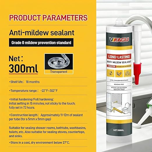 VGS 798 Professional Silicone Sealant Caulk, 10.15 oz Cartridge, 1 Pack – Waterproof Silicone Sealant for Kitchen and Bathroom, Shrink Resistant, Crack Resistant