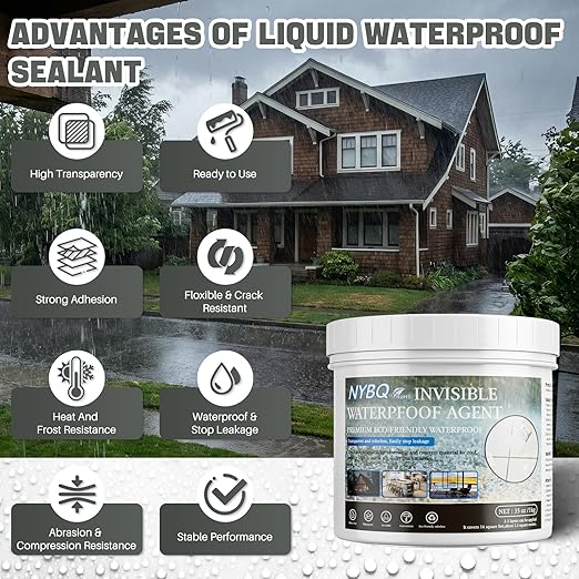 NYBQ Waterproof Sealant Coating 35oz, Transparent Invisible Waterproof Agent, Super Strong Anti-Leakage Polyurethane Coating for Bathroom, Roofs, Kitchen, Patio, Walls, Indoor & Outdoor