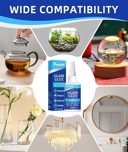 Glass Glue, 35g Heavy Duty Super Strong Clear Glue, Waterproof Heat Resistant Adhesive for Glass Bonding, Repair, Crystal, Mirrors, Windows, Glassware, Crafts, DlY Kits