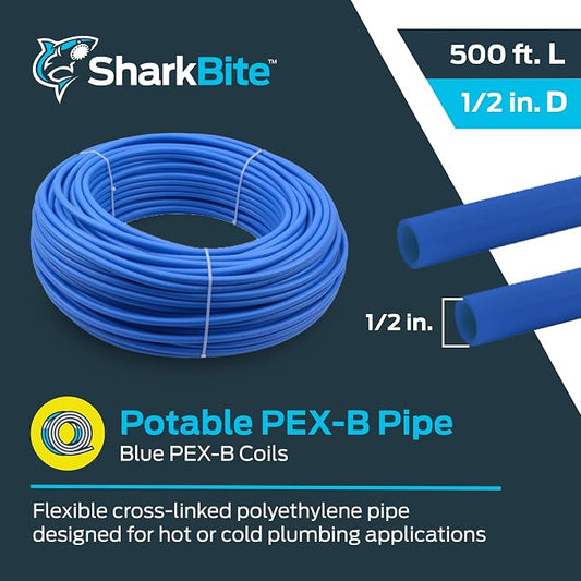 SharkBite 1/2 Inch x 500 Feet Blue PEX-B, PEX Pipe Flexible Water Tubing for Plumbing, U806500