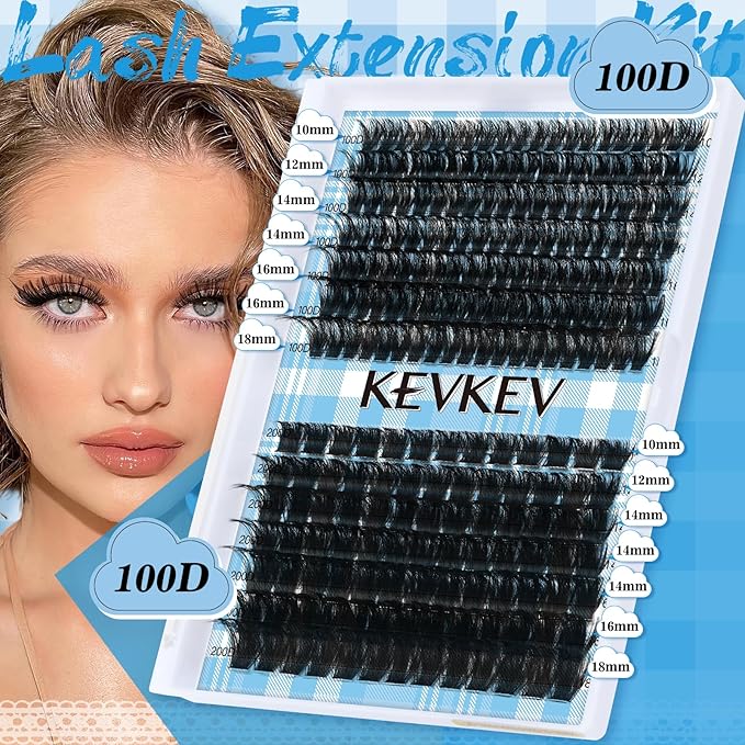 Lash Clusters Volume Eyelash Clusters 10-18mm Thick Individual Lashes 231pcs D Curly Cluster Eyelash Extensions Soft DIY Lash Extension At Home(0.05D,100D+200D)