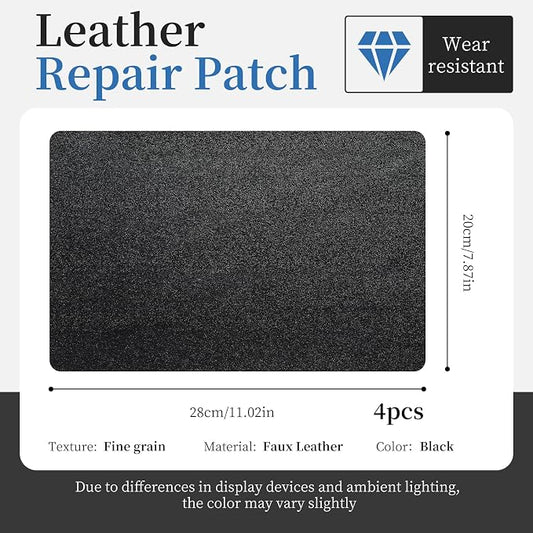 4 Pcs Leather Repair Patch Tape Self-Adhesive, 8x11In Heavy Duty Vinyl Patch, Leather Repair Kit for Furniture, Sofa, Couch, Office Chair, Car Seat, Car Interior(Black-Fine Grain)